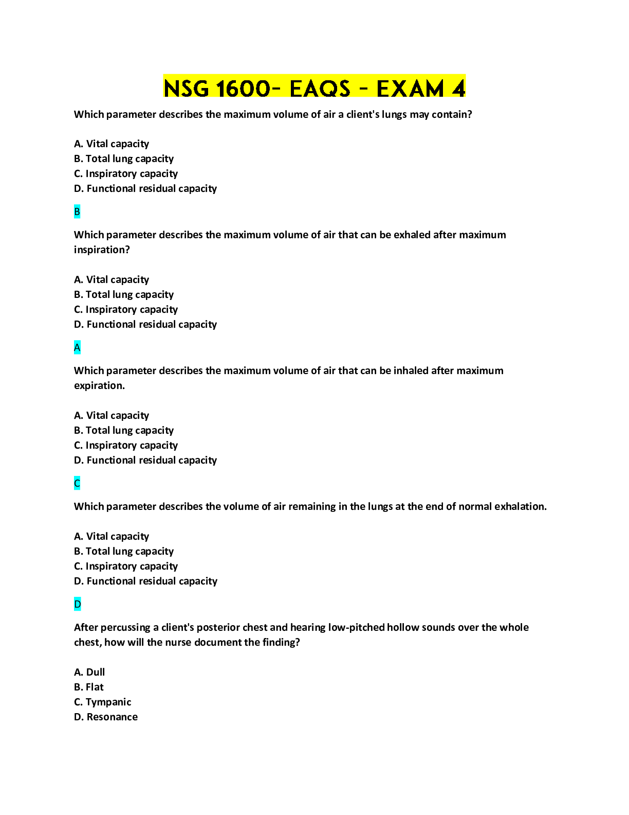 Preview image for NSG 1600 - EAQs - Exam 4 Review